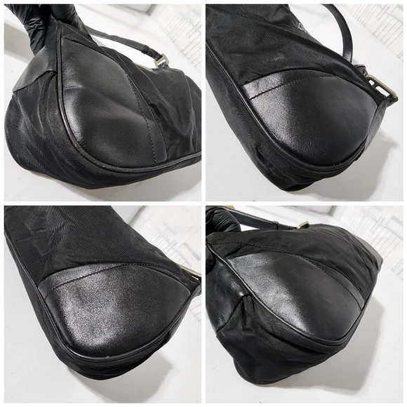 PRADA Tessuto Nylon/ Leather Shoulder Bag Black